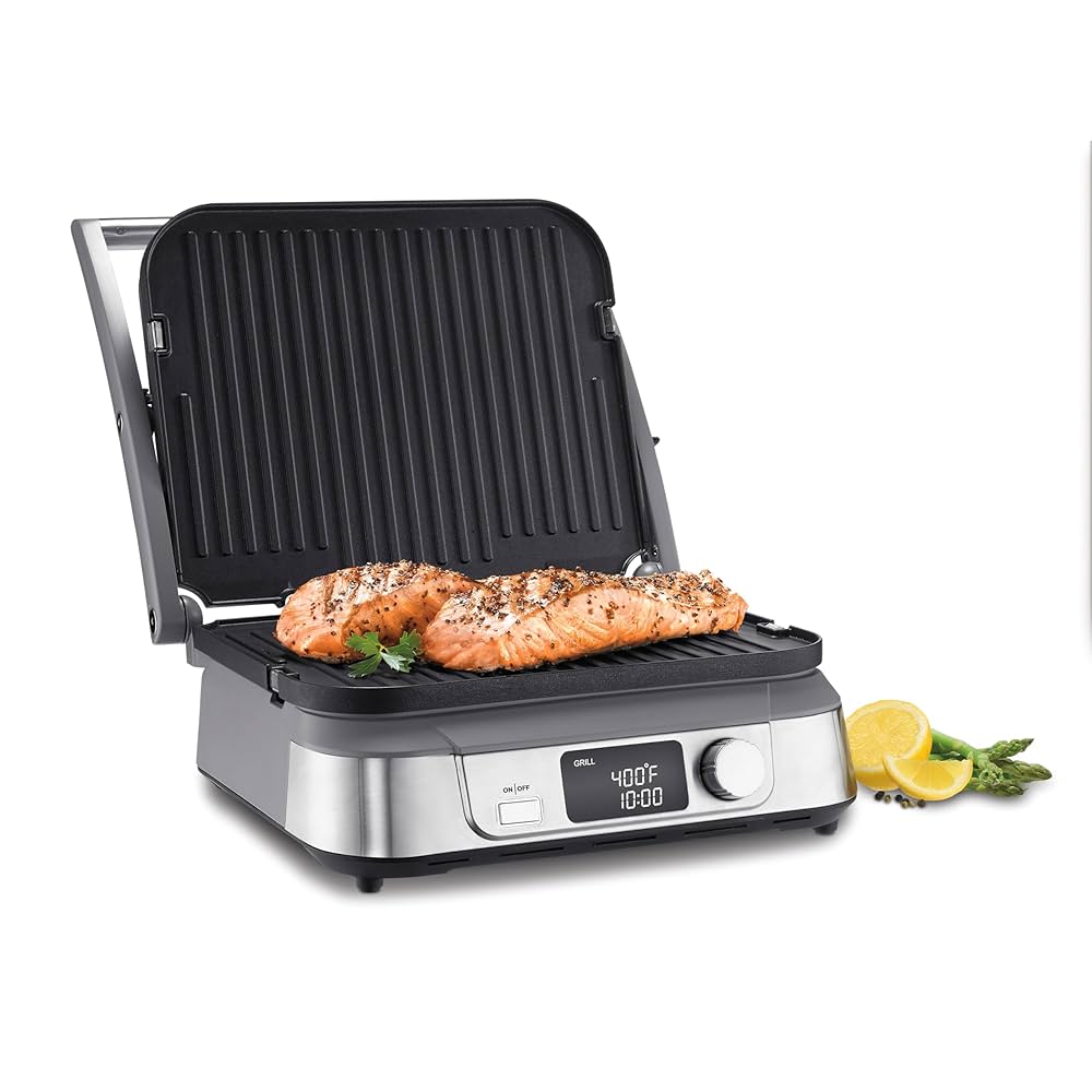 Versatile electric griddler with LCD display and sear function